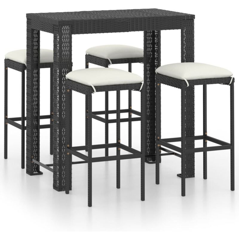 

vidaXL Set muebles bar jardín 5 piezas y cojines ratán sintético negro - Negro