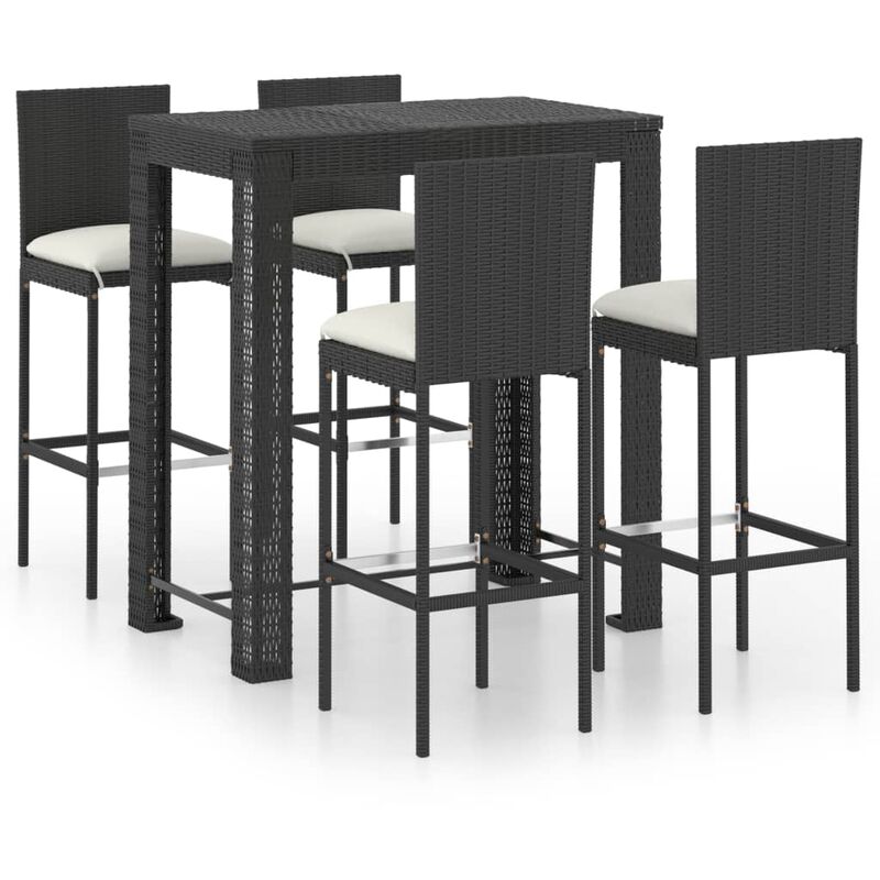 

vidaXL Set muebles bar jardín 5 piezas y cojines ratán sintético negro - Negro