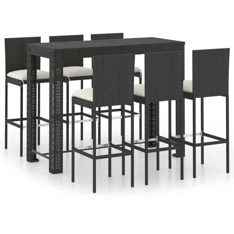 

vidaXL Set muebles bar jardín 7 piezas ratán sintético y cojines crema - Negro
