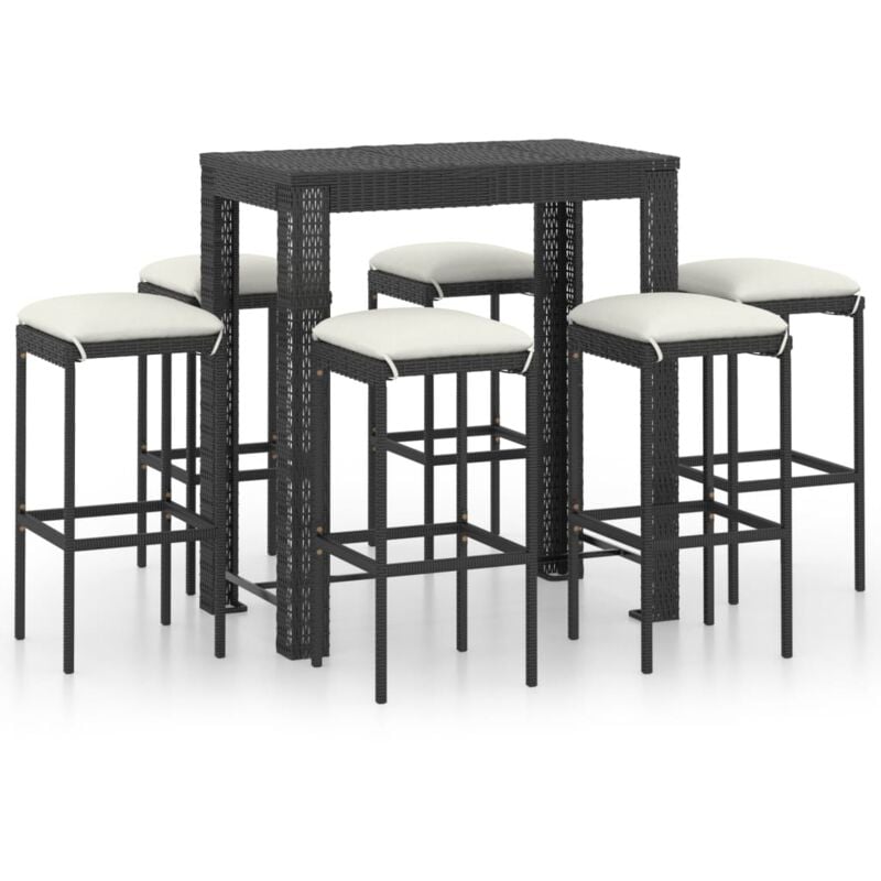

vidaXL Set muebles bar jardín 7 piezas y cojines ratán sintético negro - Negro