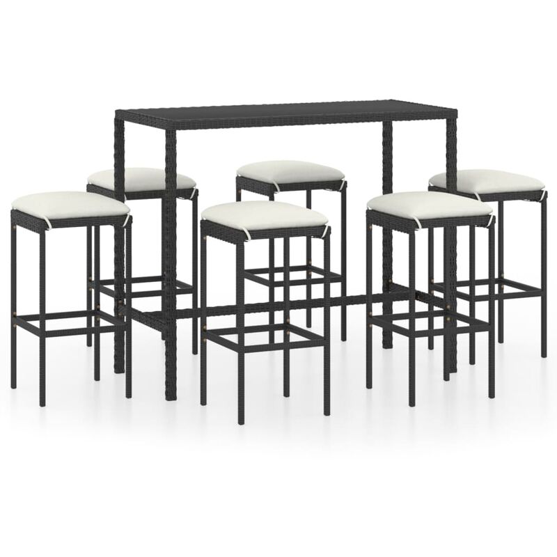 

vidaXL Set muebles bar jardín 7 piezas y cojines ratán sintético negro - Negro