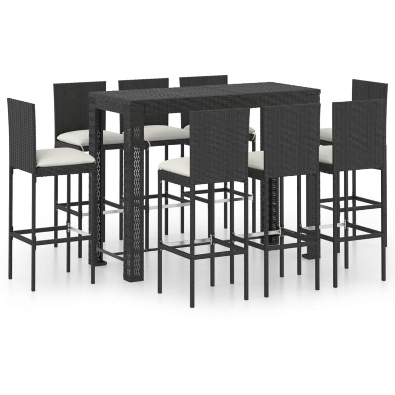 

Set muebles bar jardín 9 piezas ratán sintético y cojines crema - Negro - Vidaxl