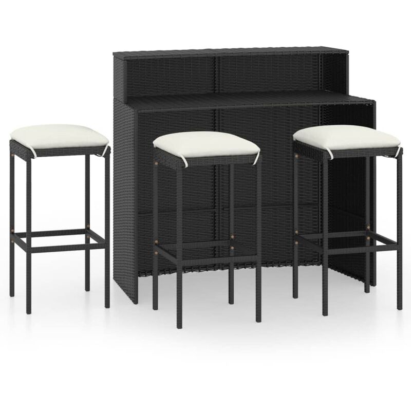 

vidaXL Set muebles de bar para jardín 4 piezas y cojines negro - Negro