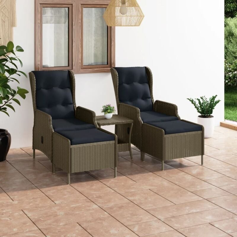 

vidaXL Set muebles de jardín 3 piezas y cojines ratán sintético marrón - Marrón