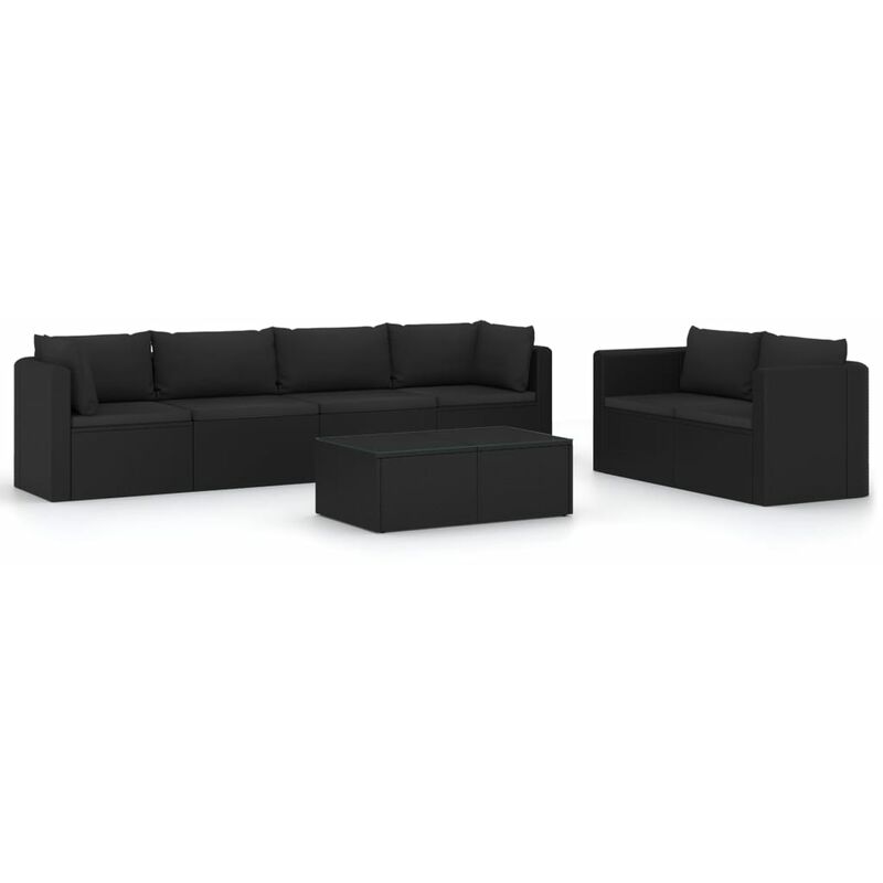 

Set muebles de jardín 7 piezas y cojines ratán sintético negro - Negro - Vidaxl