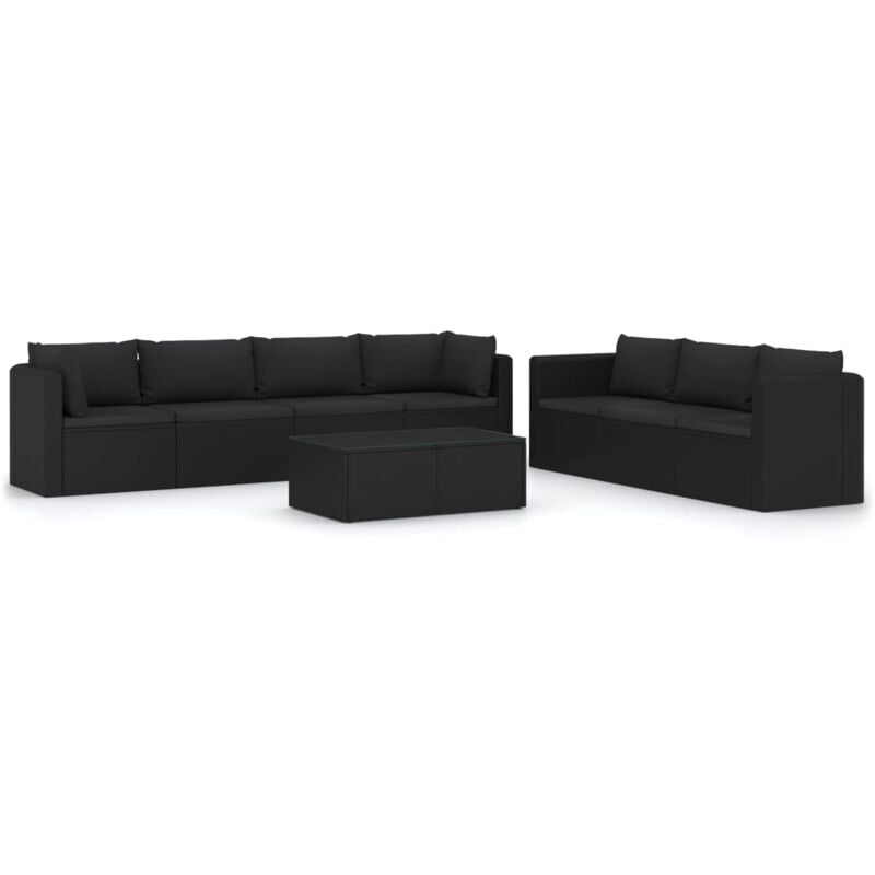 

Set muebles de jardín 8 piezas y cojines ratán sintético negro - Negro - Vidaxl