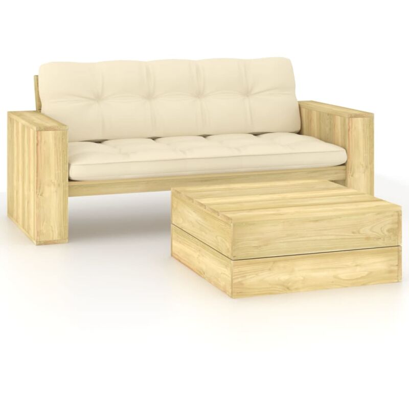 

vidaXL Set muebles de jardín y cojines 2 pzas madera pino impregnada - Crema