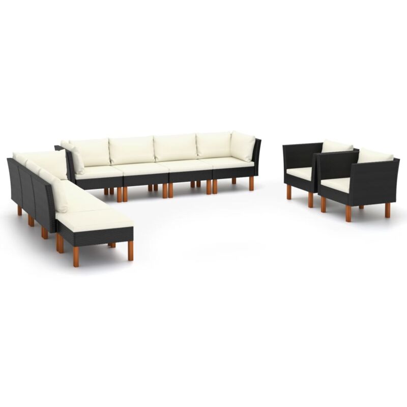 

vidaXL Set muebles de jardín 10 pzas ratán sintético eucalipto negro - Negro