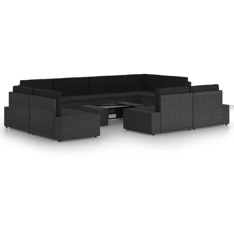 

Set muebles de jardín 10 pzas ratán sintético y cojines negro - Negro - Vidaxl