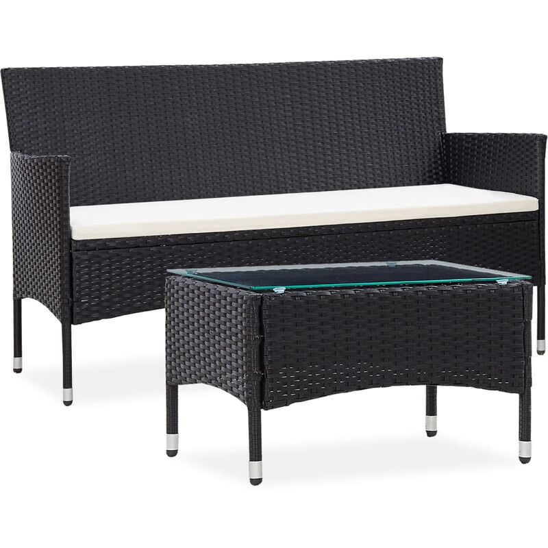 

vidaXL Set muebles de jardín 2 piezas con cojín ratán sintético negro - Negro