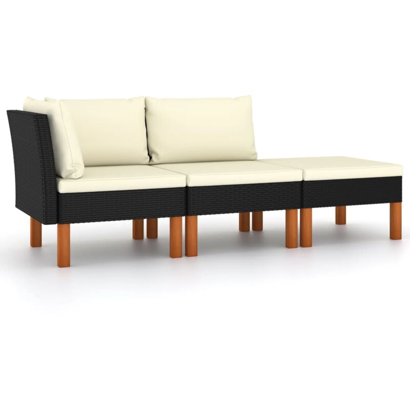 

vidaXL Set muebles de jardín 3 pzas ratán sintético madera eucalipto - Negro