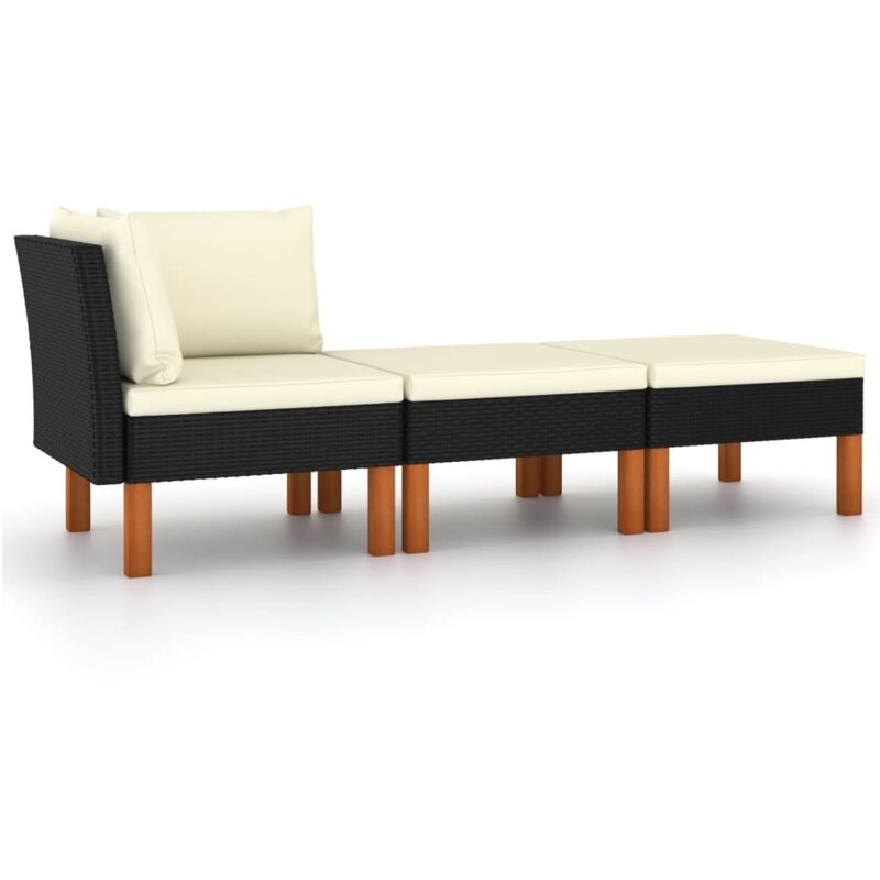 

Vidaxl - Set muebles de jardín 3 pzas ratán sintético madera eucalipto - Negro