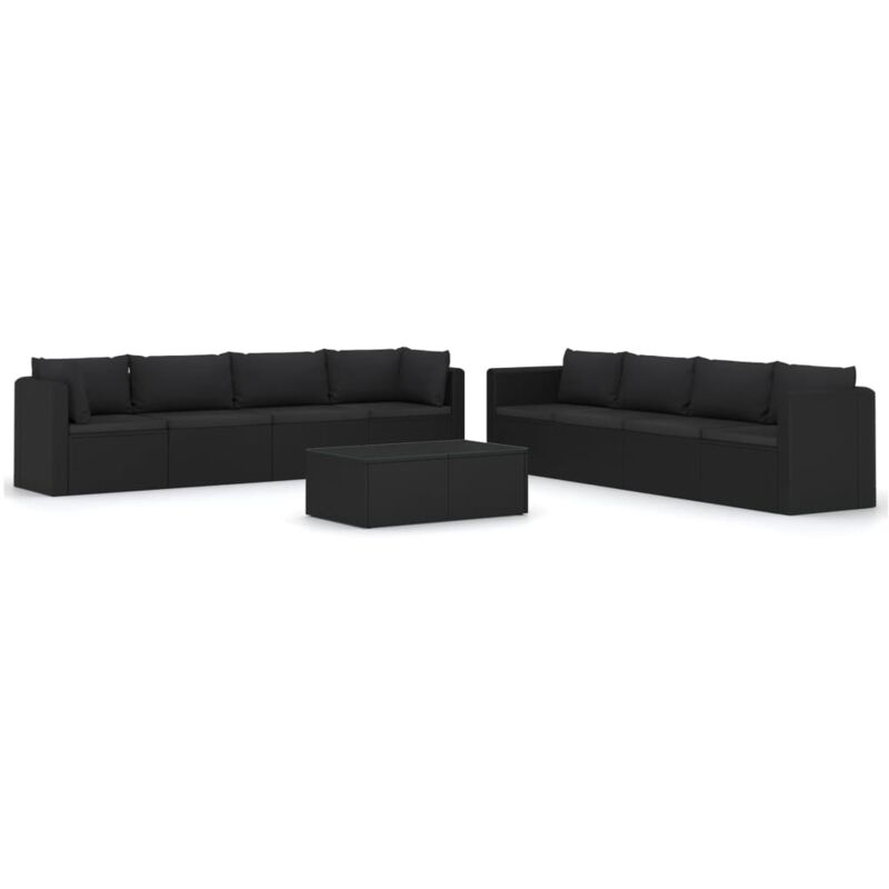 

Set muebles de jardín 9 piezas y cojines ratán sintético negro - Negro - Vidaxl