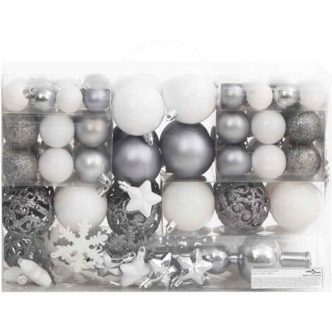 vidaXL Set Palline di Natale 111 pz Bianco e Grigio in Polistirene