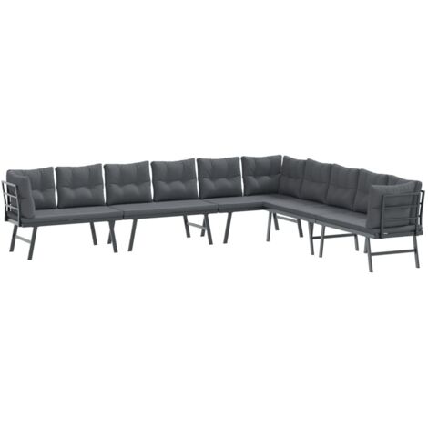 vidaXL Set Panche Giardino Cuscini 4pz Nere Acciaio Verniciato Polvere