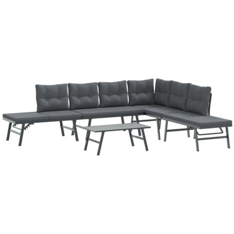 vidaXL Set Panche Giardino Cuscini 5pz Nere Acciaio Verniciato Polvere