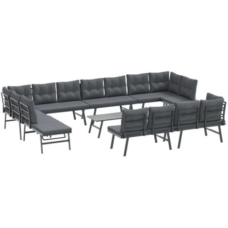 vidaXL Set Panche Giardino Cuscini 9pz Nere Acciaio Verniciato Polvere