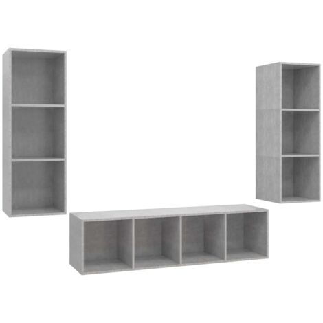 vidaXL Set Porta TV 3 pz Grigio Cemento in Truciolato