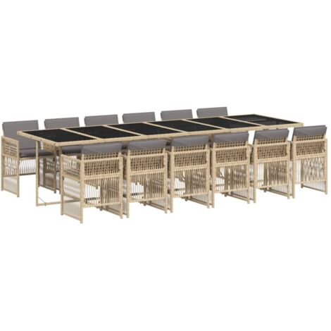 vidaXL Set Pranzo da Giardino 13 pz con Cuscini Beige Misto Polyrattan