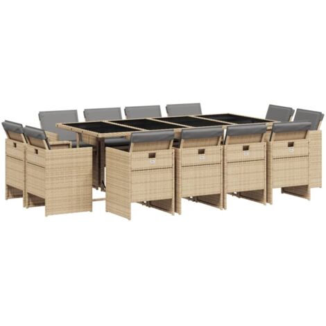 vidaXL Set Pranzo da Giardino 13 pz con Cuscini Beige Misto Polyrattan