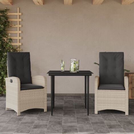vidaXL Set Pranzo da Giardino 3pz con Cuscini Grigio Chiaro Polyrattan