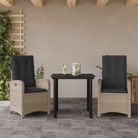 vidaXL Set Pranzo da Giardino 3pz con Cuscini Grigio Chiaro Polyrattan