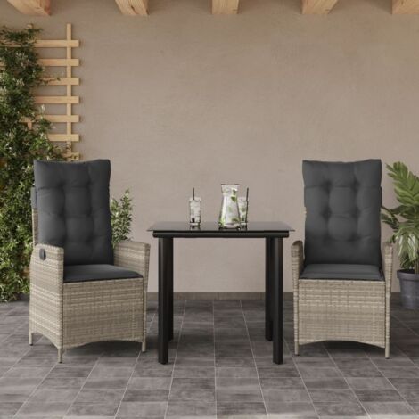 vidaXL Set Pranzo da Giardino 3pz con Cuscini Grigio Chiaro Polyrattan