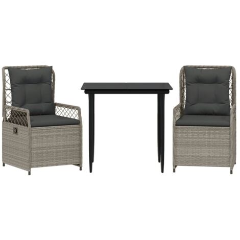 vidaXL Set Pranzo da Giardino 3pz con Cuscini Grigio Chiaro Polyrattan