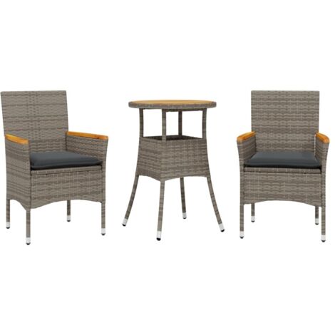 vidaXL Set Pranzo da Giardino 3pz con Cuscini Polyrattan Acacia Grigio