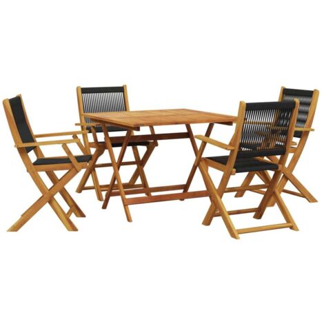 vidaXL Set Pranzo da Giardino 5 pz Nero Polipropilene e Legno Massello