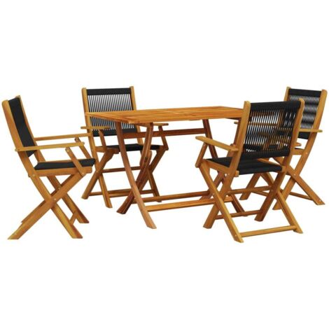 vidaXL Set Pranzo da Giardino 5 pz Nero Polipropilene e Legno Massello