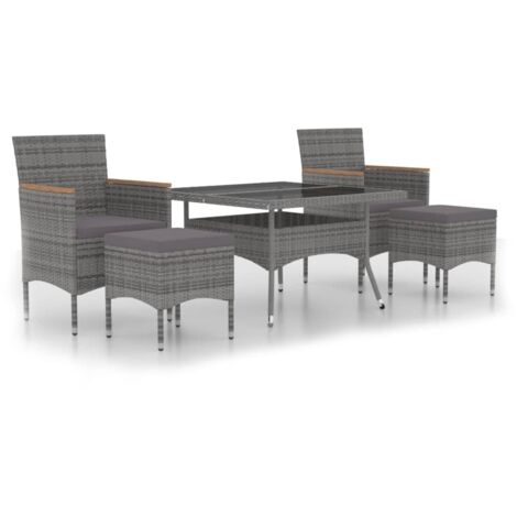 vidaXL Set Pranzo da Giardino 5 pz Polyrattan e Vetro Temperato Grigio