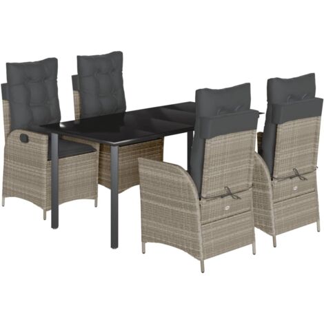 vidaXL Set Pranzo da Giardino 5pz con Cuscini Grigio Chiaro Polyrattan