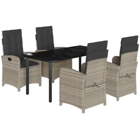 vidaXL Set Pranzo da Giardino 5pz con Cuscini Grigio Chiaro Polyrattan