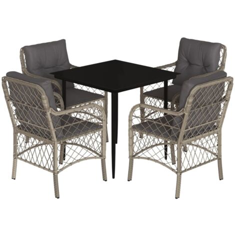 vidaXL Set Pranzo da Giardino 5pz con Cuscini Grigio Chiaro Polyrattan