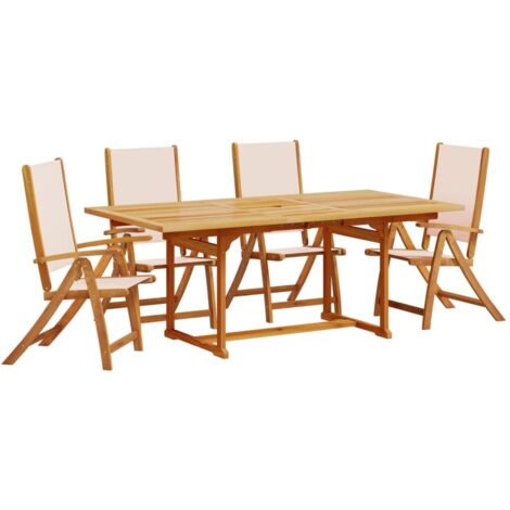 vidaXL Set Pranzo da Giardino 5pz Legno Massello di Acacia e Textilene