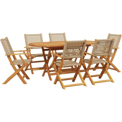 vidaXL Set Pranzo da Giardino 7 pz Beige Polyrattan e Legno Massello