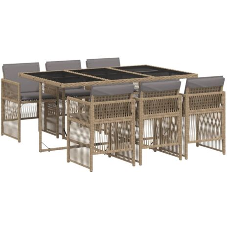 vidaXL Set Pranzo da Giardino 7 pz con Cuscini Beige Misto Polyrattan