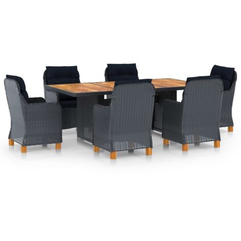 vidaXL Set Pranzo da Giardino 7 pz con Cuscini Polyrattan Grigio Scuro