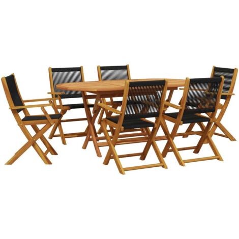 vidaXL Set Pranzo da Giardino 7 pz Nero Polipropilene e Legno Massello