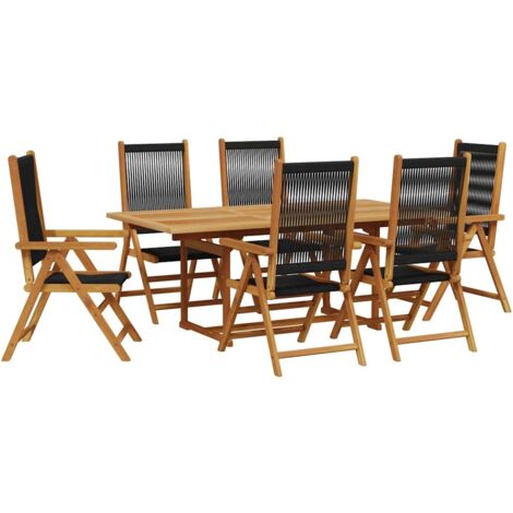 vidaXL Set Pranzo da Giardino 7 pz Nero Polyrattan e Legno Massello