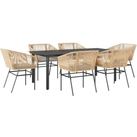 vidaXL Set Pranzo da Giardino 7pz con Cuscini Marrone Polyrattan Vetro