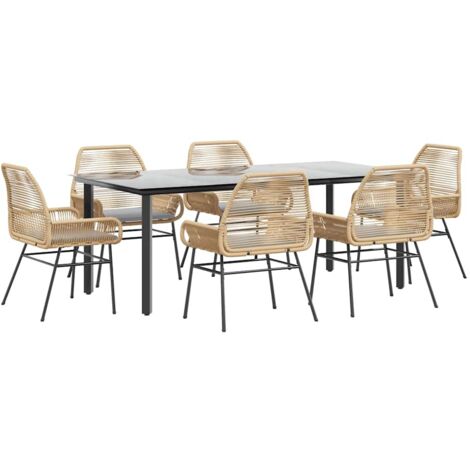 vidaXL Set Pranzo da Giardino 7pz con Cuscini Marrone Polyrattan Vetro