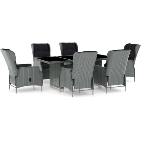 vidaXL Set Pranzo da Giardino 7pz con Cuscini Polyrattan Grigio Chiaro