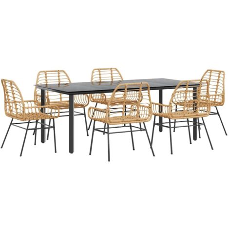 vidaXL Set Pranzo da Giardino 7pz Marrone Polyrattan Vetro