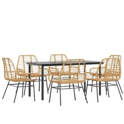 vidaXL Set Pranzo da Giardino 7pz Marrone Polyrattan Vetro