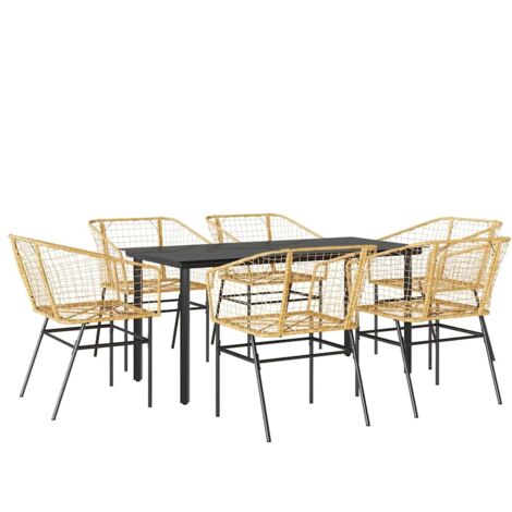 vidaXL Set Pranzo da Giardino 7pz Marrone Polyrattan Vetro