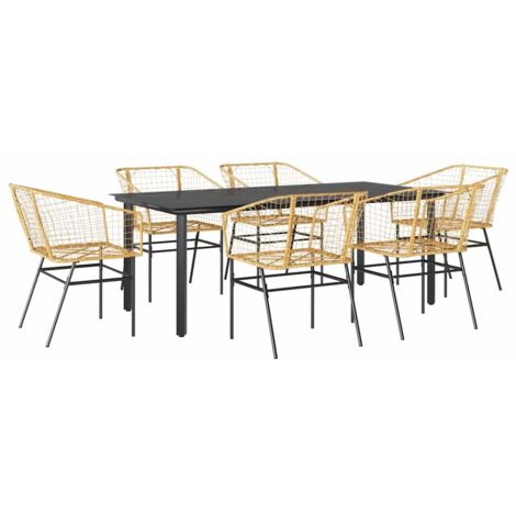 vidaXL Set Pranzo da Giardino 7pz Marrone Polyrattan Vetro