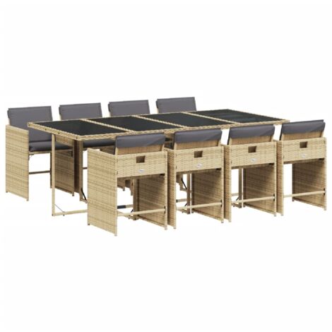 vidaXL Set Pranzo da Giardino 9 pz con Cuscini Beige Misto Polyrattan