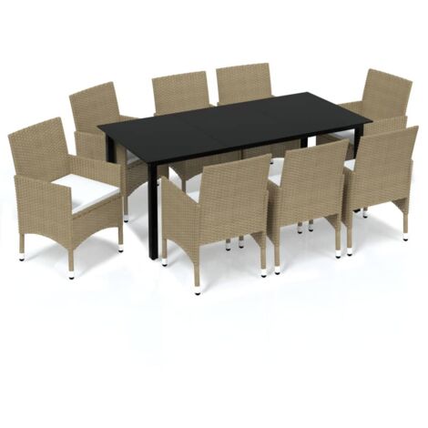 vidaXL Set Pranzo da Giardino 9 pz con Cuscini in Polyrattan Beige